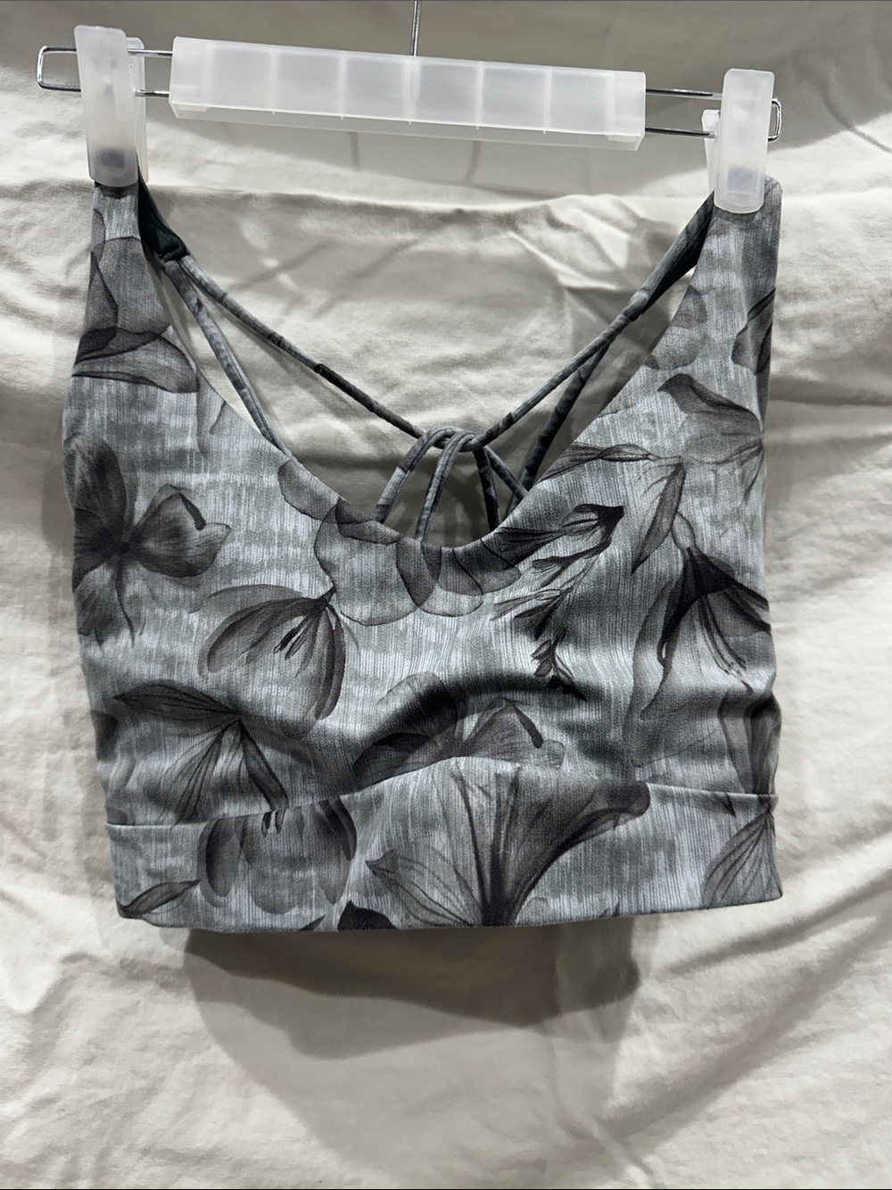 Floral Strappy Athleta Sports Bra - Gray